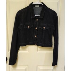 Girls Cropped Black Denim Jacket Large
